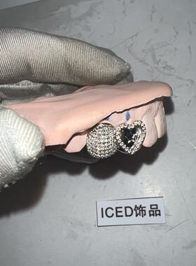 ICED饰品925银双颗满钻爱心莫桑钻牙套嘻哈风格定制饰品