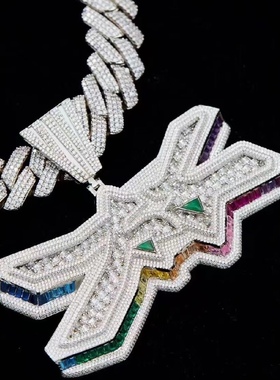 BLITZ BOY太子KIV同款满钻吊坠项链 混镶t方彩锆高端嘻哈吊坠12cm