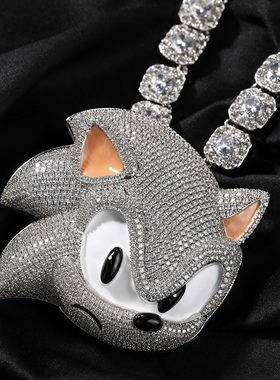 BLITZ BOY夜光刺猬索尼克嘻哈吊坠卡通动漫铜镶锆石潮流项链吊坠