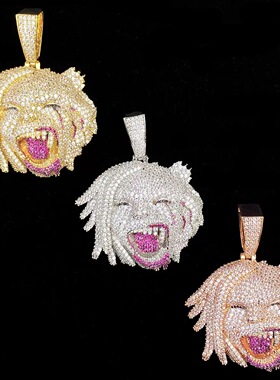 欧美嘻哈鬼娃珐琅锆石镶嵌吊坠男士霸气嘻哈街头人像吊坠配饰欧美