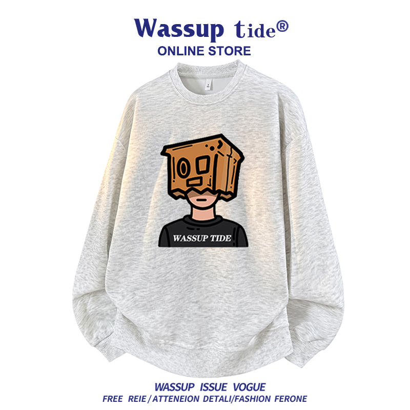 WASSUP TIDE卫衣男士秋冬款潮流圆领长袖休闲卡通上衣时尚休闲女 - 图1