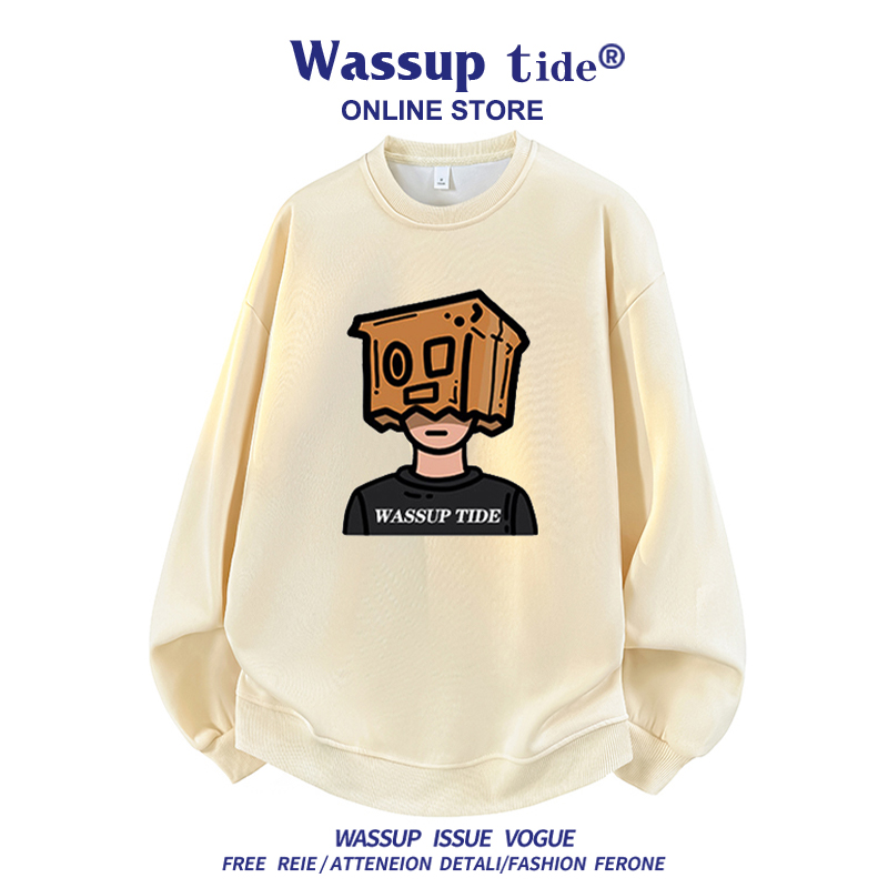 WASSUP TIDE卫衣男士秋冬款潮流圆领长袖休闲卡通上衣时尚休闲女 - 图3