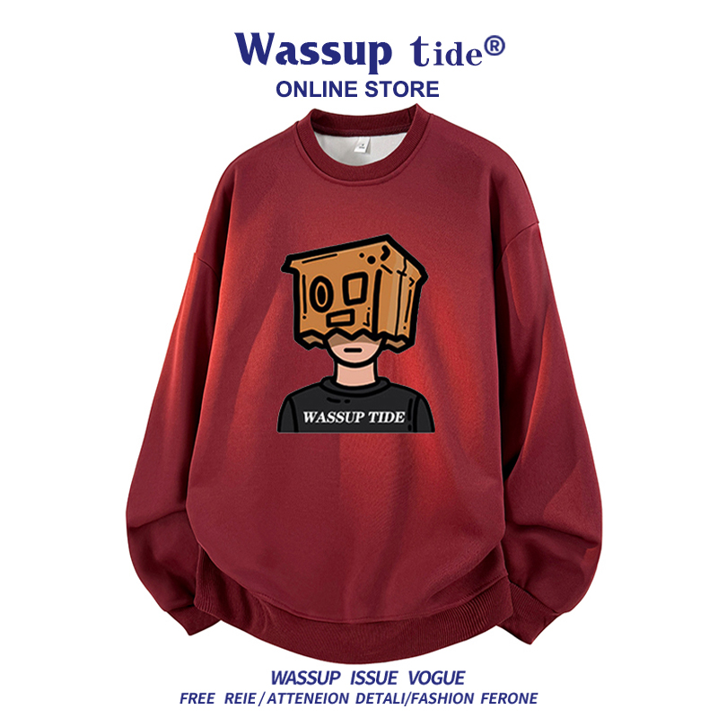 WASSUP TIDE卫衣男士秋冬款潮流圆领长袖休闲卡通上衣时尚休闲女 - 图2