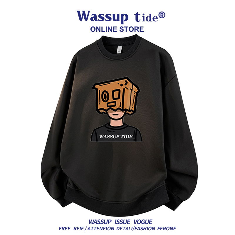 WASSUP TIDE卫衣男士秋冬款潮流圆领长袖休闲卡通上衣时尚休闲女 - 图0