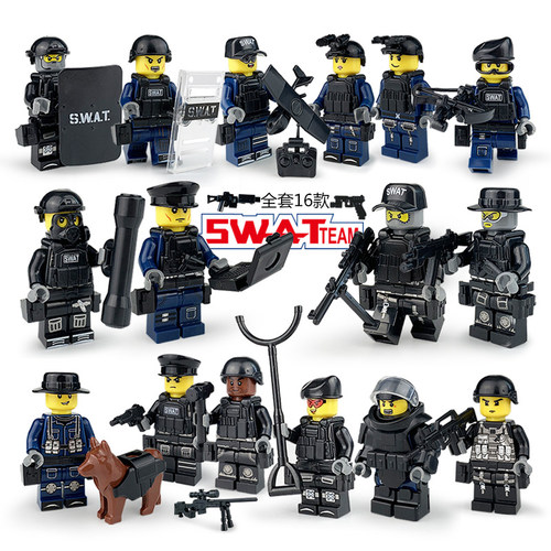 军事人仔积木反恐突击队城市警察特警特种兵小人男孩子拼装玩具 - 图1