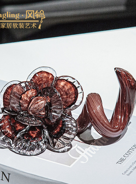 简约现代珊瑚浪花玻璃摆件售楼处样板间酒店民宿家居装饰品