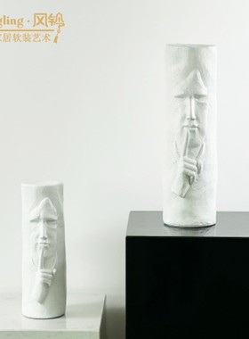 新中式树脂白色黑点花器样板房售楼部卧室书房客厅餐厅摆件