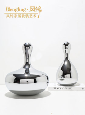 简约现代银色玻璃水滴摆件售楼处样板间酒店展厅会客室摆设