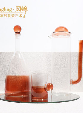 简约现代仙隐系列水壶杯子玻璃摆件样板间酒店客厅家居软装