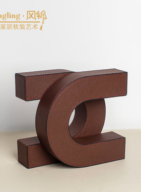 现代简约皮革拱门几何摆件样板间售楼处家居装饰品实木摆设