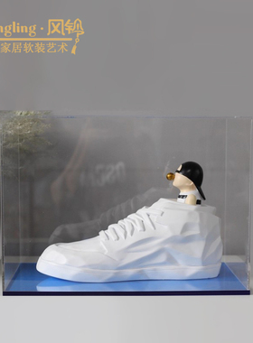 现代创意吹泡泡人物白色鞋子摆件样板间客厅卧室儿童房饰品