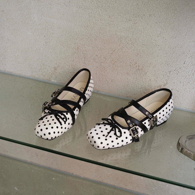 Mollynne original design square toe cross buckle shallow mouth Mary Jane shoes women's black ballet shoes women's shoes