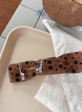 新款秋冬透棕黑花窄蝴蝶结成熟懒人夹高级发夹头饰发饰鲨鱼夹
