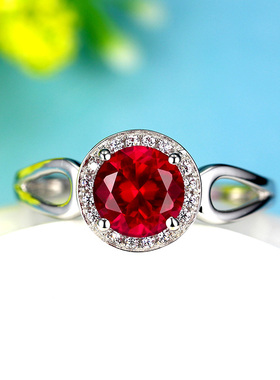 纯银镶嵌克拉白金女款红宝石戒指
