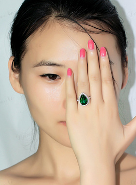 925纯银克拉水滴形彩宝指环18k金