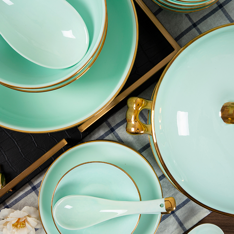 碗碟套装家用欧式金边创意碗盘组合骨瓷餐具套装碗盘家用自由组合