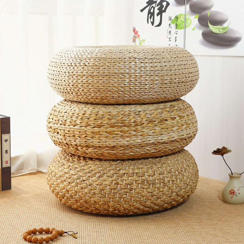 草编蒲团日式坐垫加厚圆形茶道藤编榻榻米瑜伽打坐禅修垫地板坐墩
