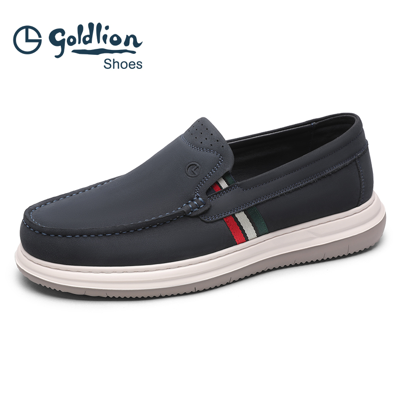 金利来皮鞋男商务休闲鞋春秋季新款磨砂皮舒适软底一脚蹬乐福鞋 - 图0