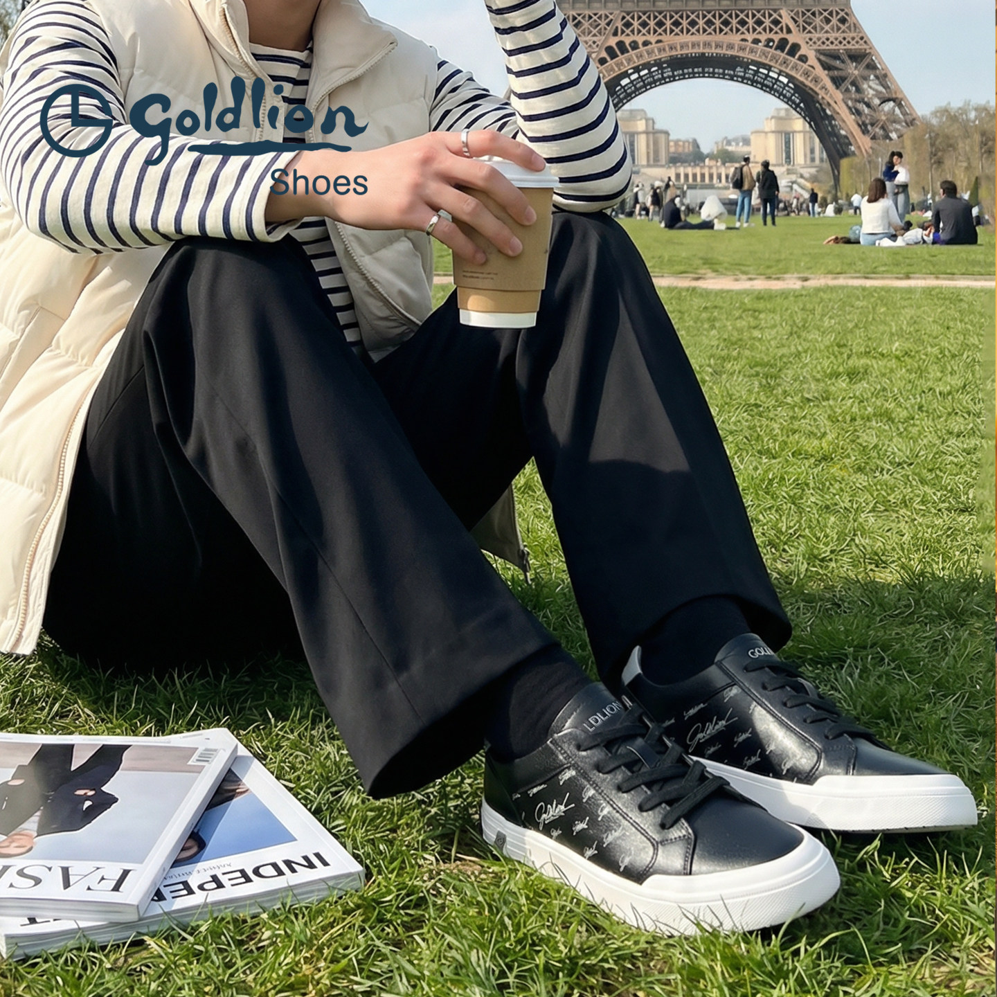 Goldlion韩版男士板鞋2026春季新款潮流百搭软底真皮黑色休闲鞋,淘宝优惠券,粉丝福利购,淘宝优惠卷