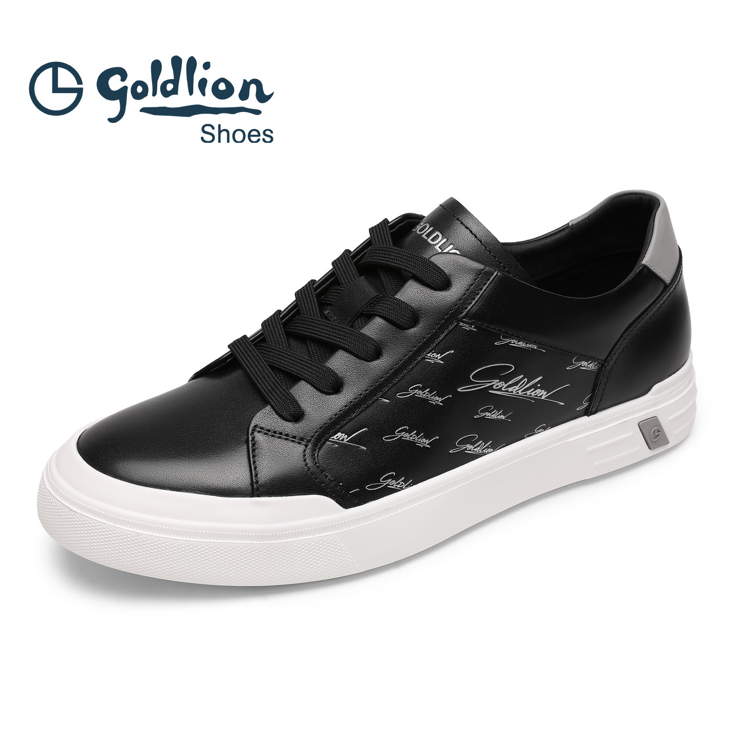 Goldlion韩版男士板鞋2026春季新款潮流百搭软底真皮黑色休闲鞋,淘宝优惠券,粉丝福利购,淘宝优惠卷