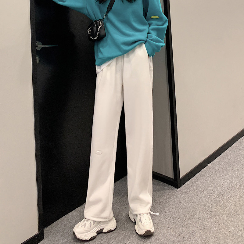 白色阔腿裤高腰秋冬垂感运动裤子 星剧社休闲裤