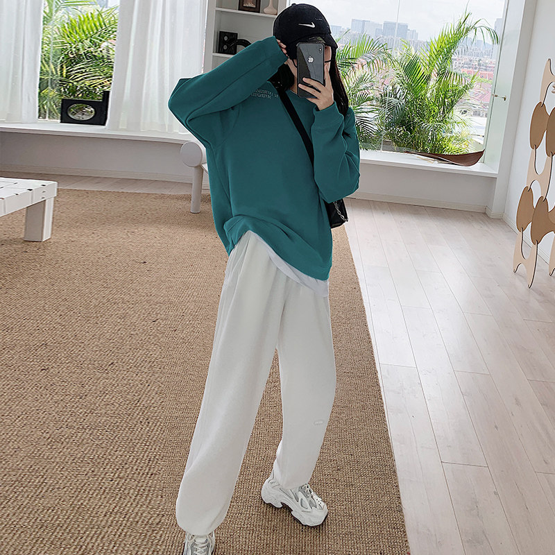 白色阔腿裤高腰秋冬垂感运动裤子 星剧社休闲裤