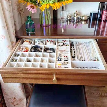 Customized velvet drawer jewelry storage box drawer tray partition necklace ring solid wood jewelry box