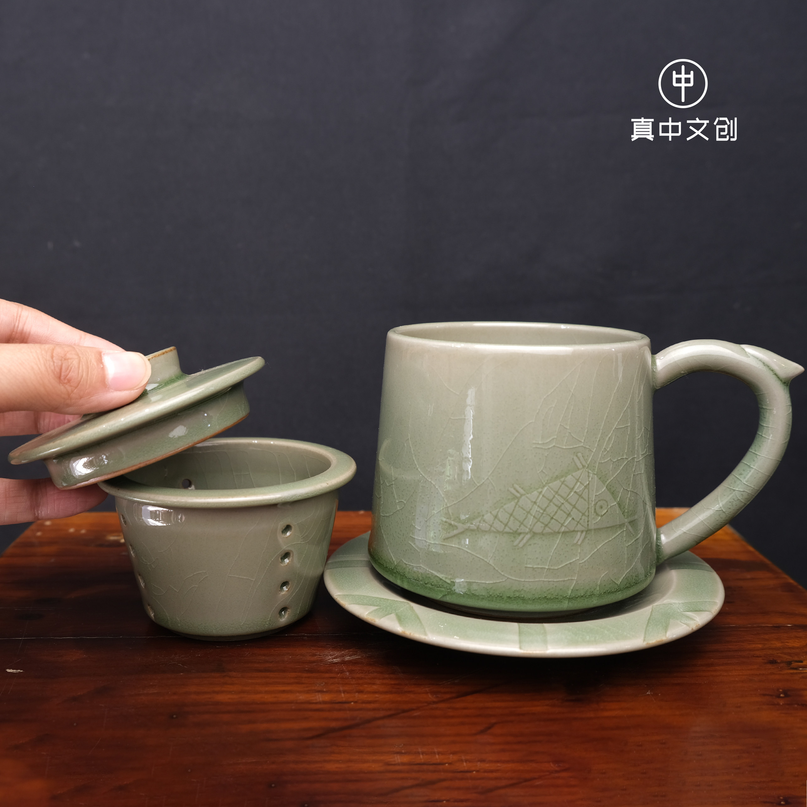 【真中文创】新安窑青瓷禹凿龙门办公摸鱼杯手工茶杯茶具上古文创,淘宝优惠券,粉丝福利购,淘宝优惠卷