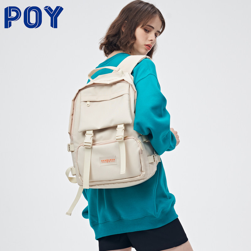 poy reg女大容量小众简约男电脑包 POY双肩背包