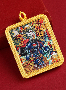 藏式吊坠半手绘描金唐卡