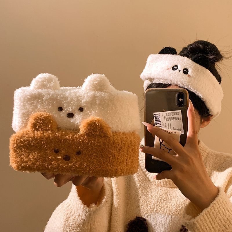 卡通毛绒小熊猫发带魔术贴熊耳朵动物洗脸头箍立体刺绣月子头巾女,淘宝优惠券,粉丝福利购,淘宝优惠卷