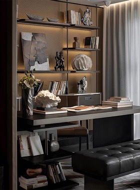 【八度空间】新中式复古样板间书房书柜手绘陶瓷花器烛台饰品摆件