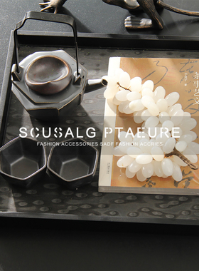 八度空间现代简约样板间售楼处书房书柜博古架茶具茶壶装饰品摆件