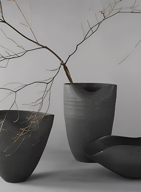 【八度空间】现代简约高温陶瓷花器摆件极简样板房售楼处书柜饰品