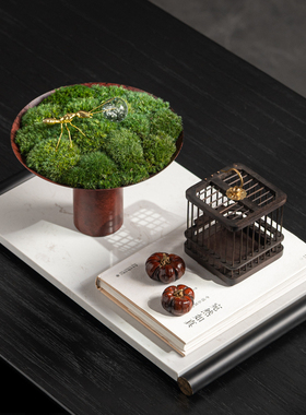 新中式仿真苔藓盆景微景观蚂蚁样板间软装饰品茶室书房玄关桌摆件