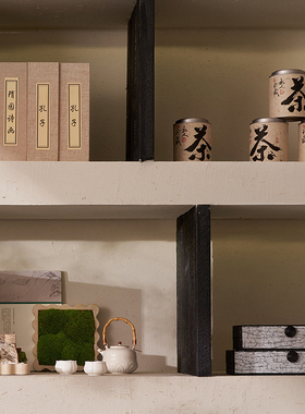 八度空间新中式茶室茶台售楼处书柜书房茶叶罐绿植装饰软装摆件