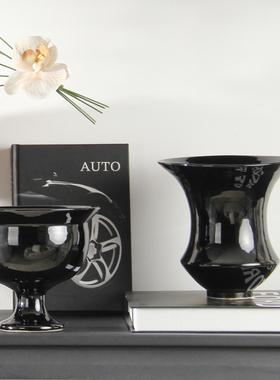 侘寂风中古风软装样板间黑色陶瓷装饰摆件家居氛围感玄关装饰饰品