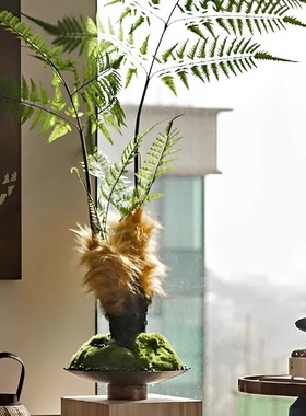 【八度空间】仿真金丝蕨绿植落地盆景观景样板间风灯蜡烛饰品摆件