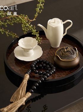 新中式样板间售楼处办公区茶室茶几茶盘摆件套装宋氏美学高级感