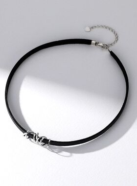 choker链项圈小众纯银脖颈锁骨皮绳潮ins设计链颈带项链925女黑色