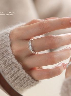 食指戒指纹理指环足银简约星星