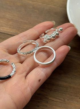 纯银戒款可简约合集指环戒指指女