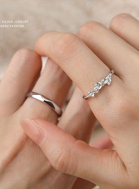 情侣戒指轻奢时尚森系韩版s925