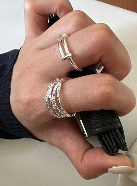 褶皱纹理开口指环冷淡新品925