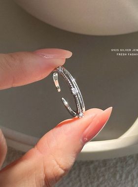 戒双层纯银戴风锆石女食指风简约