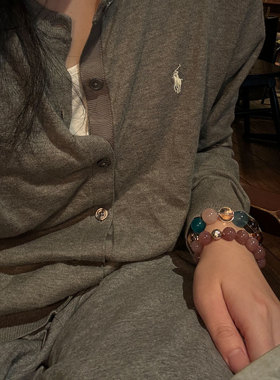 PAUSA ANN s925 天然石肌理球通勤搭配紫水晶/黄水晶/橙月光/手链