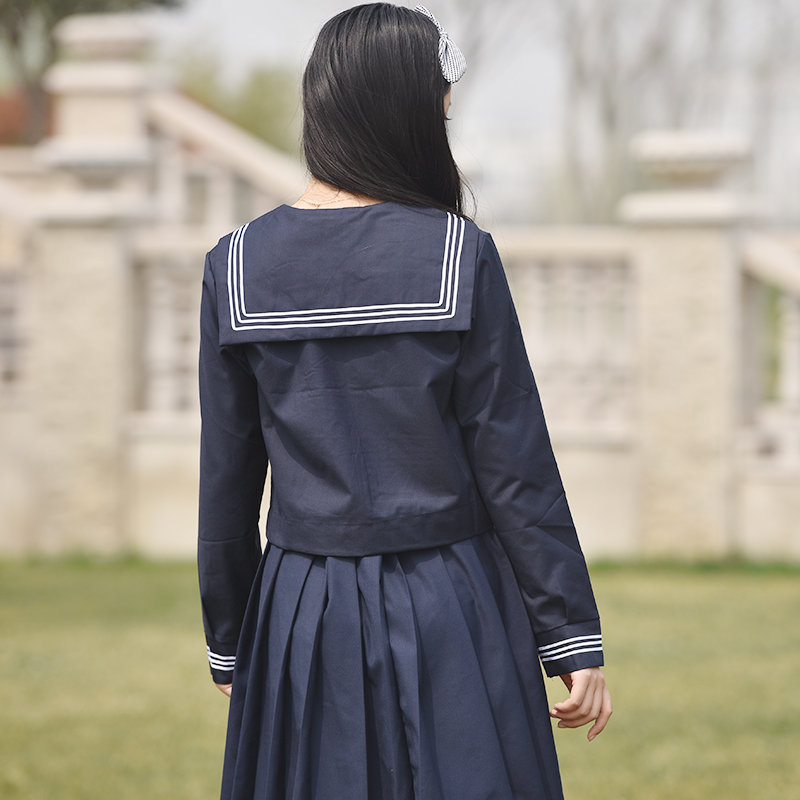 日系JK制服白三本 水手服软妹裙高中学生女装校服班服百褶裙套装 - 图1