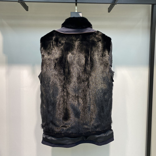 高品水貂内胆可脱卸男士立领尼克服外套简约保暖皮草领佐诺依上衣 - 图1