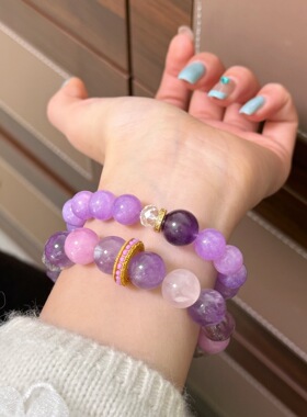 春夏新款时尚简约气质百搭紫晶白水晶文玩手串轻奢高级感复古手饰