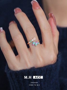 新款彩色小马锆石戒指女小众轻奢高级感食指环气质百搭指环配饰品